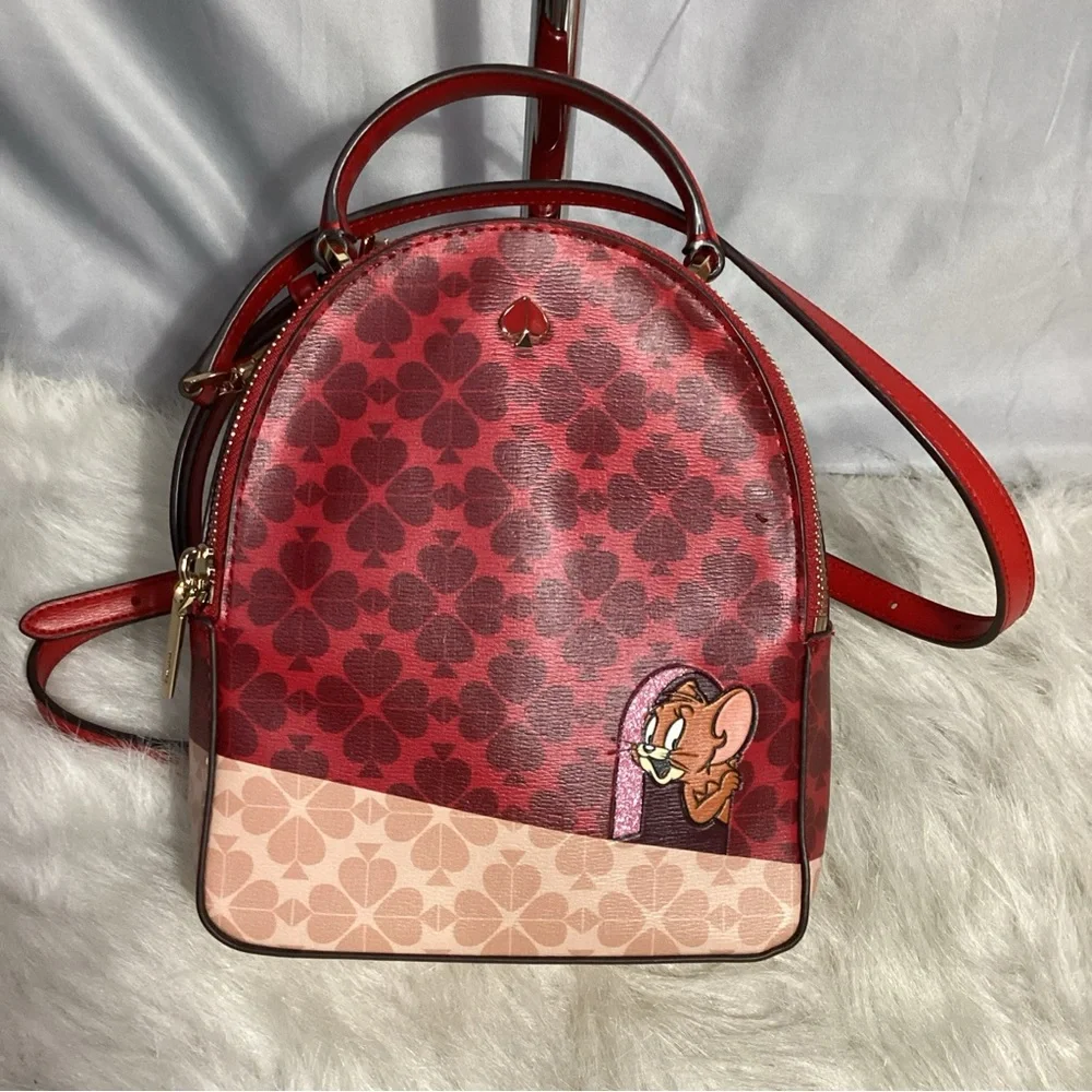 Kate Spade x Tom & Jerry Convertible Red Leather Mini Backpack EUC - Picture 6 of 15